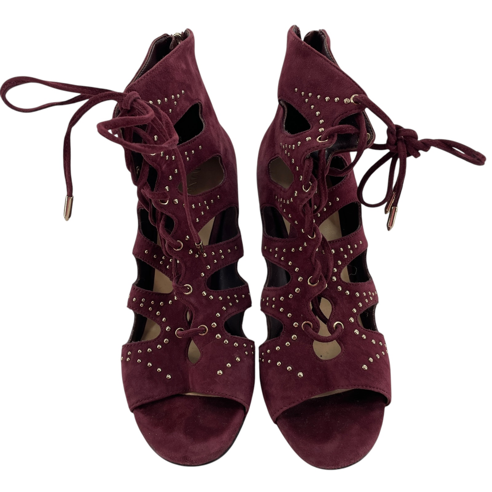 Ivanka Trump Purple Maroon Suede Lace Up Gladiator Sandal Stiletto Heel 8m
